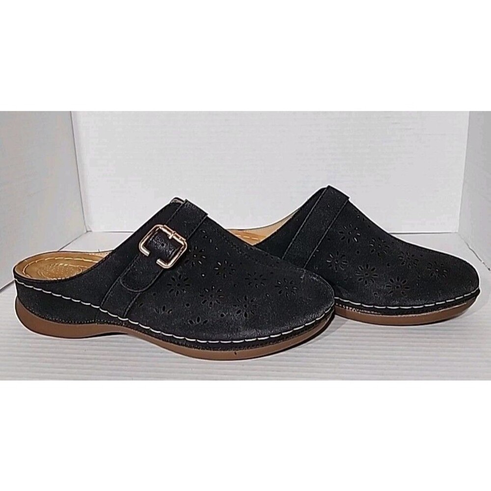 Atalina Comfort Cut Out Floral Slip On Black Shoes Size 8